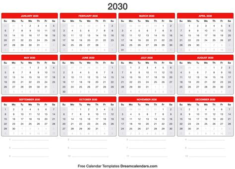 2030 Calendar