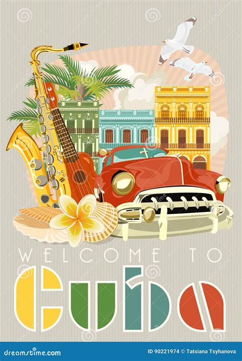 Cuban Culture Promo Banner With National Symbols Set. Cartoon Vector | CartoonDealer.com #128407895