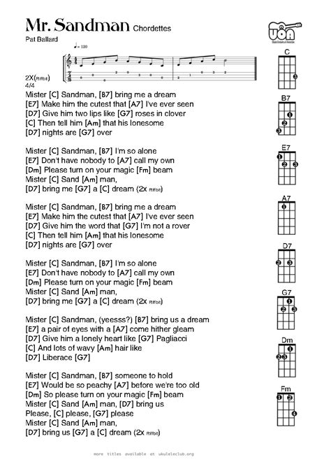 Ukulele chords - Mr Sandman by Pat Ballard / The Chordettes, 2020 | Şarkılar