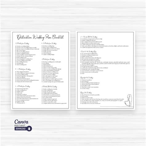 Editable Destination Wedding Checklist, Printable Wedding Checklist, Wedding Plan Checklist ...