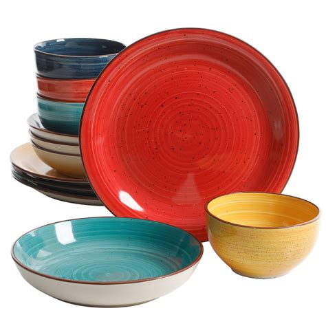 Gibson Color Speckle 12 Piece Mix and Match Double Bowl Dinnerware Set in 4 Assorted Colors ...