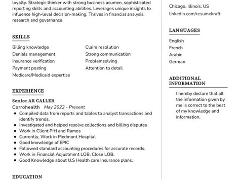 Senior AR Caller Resume Sample in 2025 - ResumeKraft