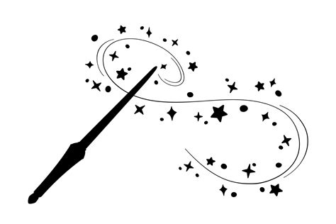 Magic wand silhouette in simple style, vector illustration. Shiny stick icon for print and ...