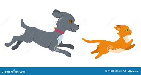 Dog chasing a cat stock vector. Illustration of puppy - 116505846