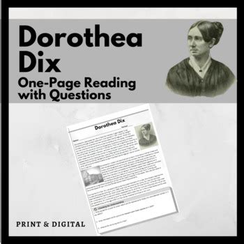 Dorothea Dix Biography One Page Reading with Questions: Print & Digital