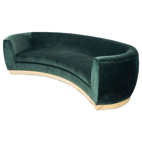 Art Deco Style St. Germain Curved Sofa in Velvet with Brass Toe-kick Base - 9 ft | Art deco ...