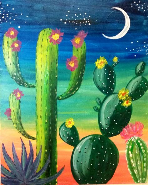 Colorful Cactus Sunset Friday Sept 9 7pm | Mexican art painting, Cactus ...