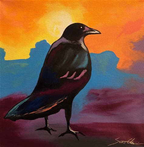 Crow painting bird art colorful art acrylic painting crow | Etsy