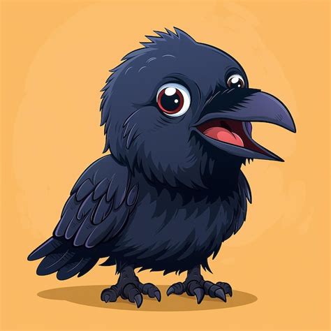 Cute Raven Cawing Mysteriously Cartoon Vector | Premium AI-generated image