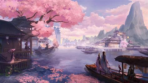 Sakura River Town Live Wallpaper - MoeWalls