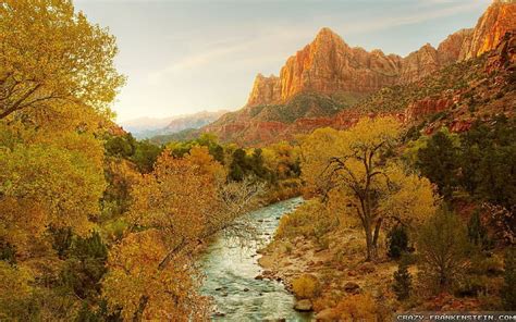 Autumn River, forest, autumn, trees, sky, clouds, canyon, leaves ...