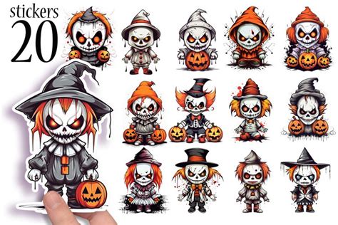 Cute Halloween Stickers - Scary Chibi Clowns Sticker sheets