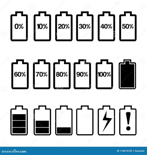 Set Illustration Vector of Battery 1-100 Percent. Icon Set Stock Vector - Illustration of ...