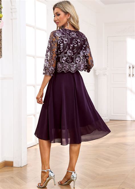 Lace A Line Scoop Neck Dark Purple Dress | Rosewe.com - USD $46.98