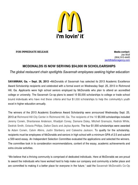 McDonalds Press Release | PDF | Mc Donald's | Restaurants