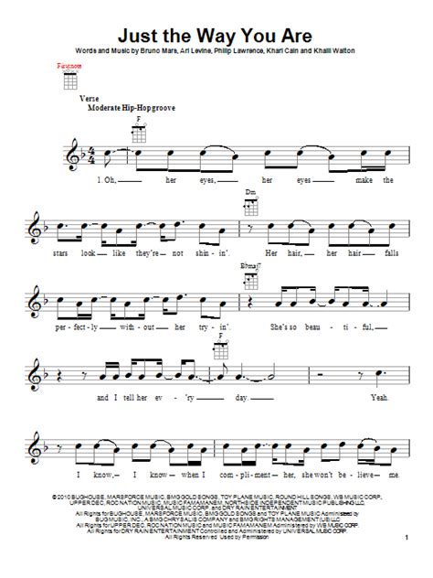 Just The Way You Are sheet music by Bruno Mars (Ukulele – 153901)