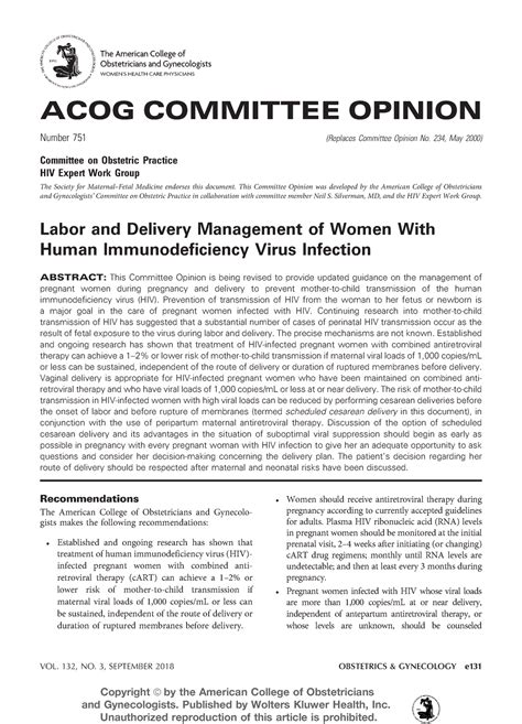 Acog vih - VIH acog - ACOG COMMITTEE OPINION Number 751 (Replaces ...