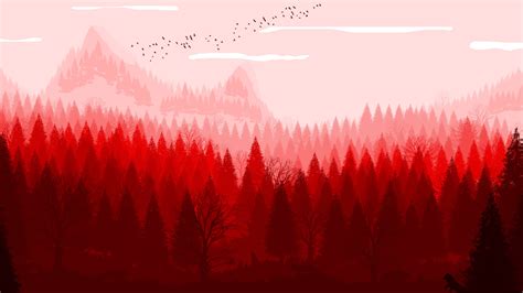 Download wallpaper 2560x1440 red forest, horizon, nature, art, dual wide 16:9 2560x1440 hd ...
