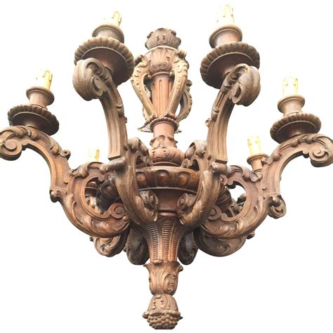 Vintage French Carved Wood Chandelier 8 arms from europeantiqueshop on Ruby Lane | Wood ...