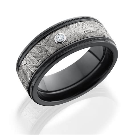 Lashbrook Meteorite & Diamond Mens Ring - Black Zirconium, Meteorite, Diamond Band