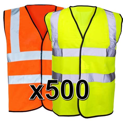 Bulk Buy x 500 Hi Vis Safety Vest Hi Viz Waistcoat Orange & Yellow EN ...