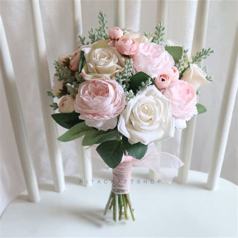 Artificial Pink Wedding Bouquet Pink and White Rose Bouquet - Etsy