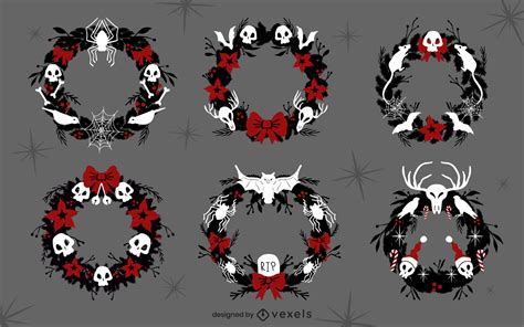 Gothic Christmas Wreaths Set Vector Download