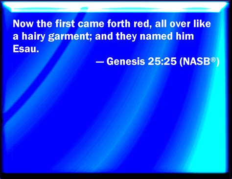 Genesis 25:25 And the first came out red, all over like an hairy garment; and they called his ...