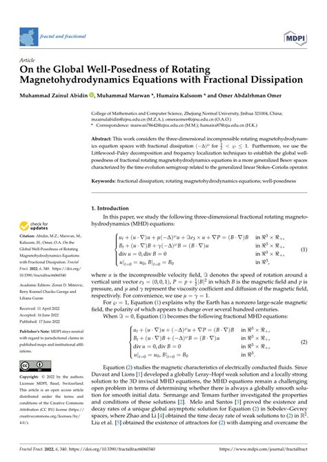 (PDF) On the Global Well-Posedness of Rotating Magnetohydrodynamics Equations with Fractional ...