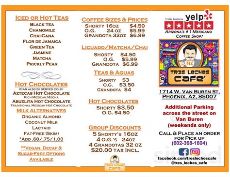 Tres Leches Café menu in Phoenix, Arizona, USA