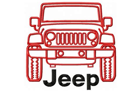 Jeep Wrangler Outline ⋆ Embroidery Design - 6 sizes - Blu Cat Red Dog