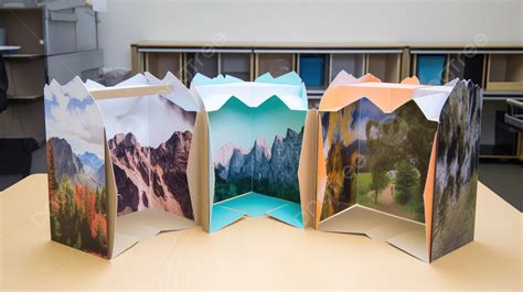 Three Paper Art Shows A Mountain In The Classroom Background, Pop Up Pictures Background Image ...