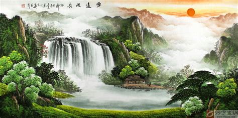 青山绿水风景画,蓝天白云青山绿水,风景画_大山谷图库