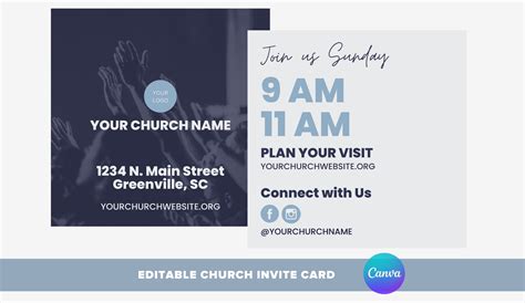 Church Invite Card, Square Invitation, Church Invitation, Editable ...