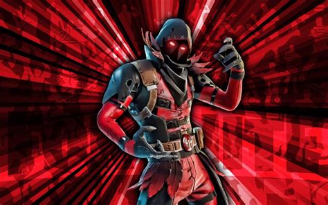 Загрузить 4k, Ravenpool Fortnite, red rays background, Ravenpool Skin ...