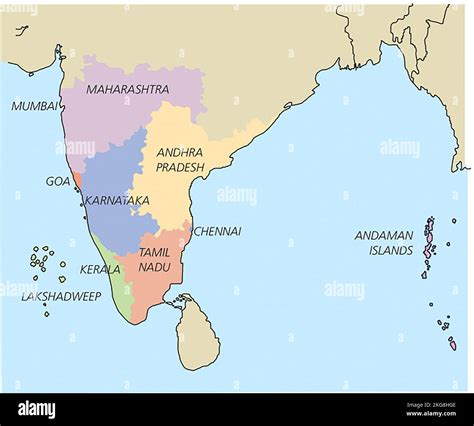 Map showing the regions of Southern India Stock Photo - Alamy