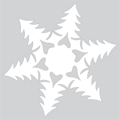 Paper Snowflake Pattern with Christmas Trees Cut out Template | Free Printable Papercraft Templates