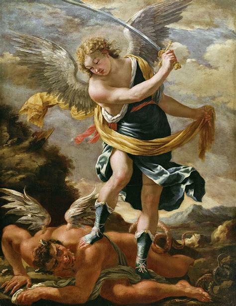 Saint Michael Slaying the Demon, 1635-1640 Painting by Simon Vouet ...