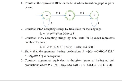 Solved 1. Construct the equivalent DFA for the NFA whose | Chegg.com