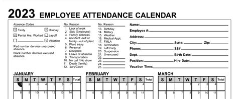 2023 Employee Staff Attendance Record Calendar PDF USB or 5/25 Pages ...