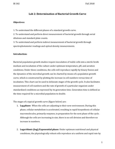 Lab 2 Bacterial Growth Curve - Lab 2: Determination of Bacterial Growth ...