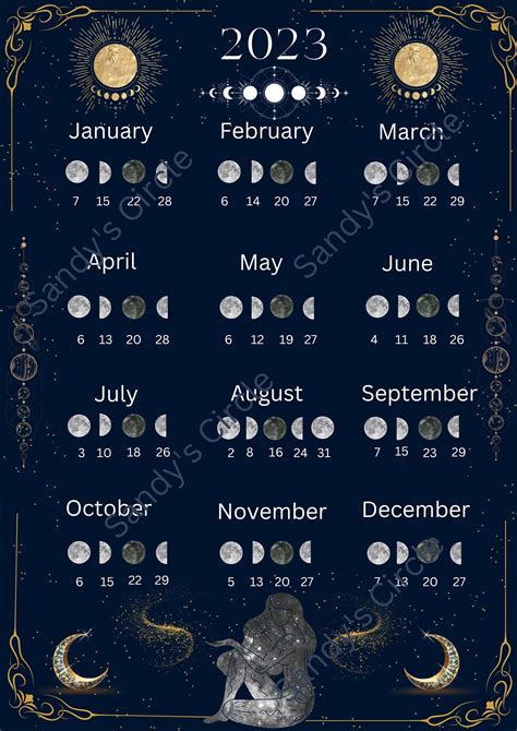 Lunar Calendar, Moon Phases 2023 - Etsy