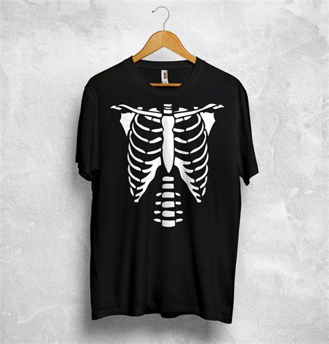 Skeleton Cage Chest T Shirt Bones Halloween Scary Costume Zombie Ghost ...