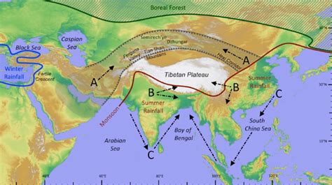 map illustrating the area of Central Asia and its temperature, rainfall... | Download Scientific ...