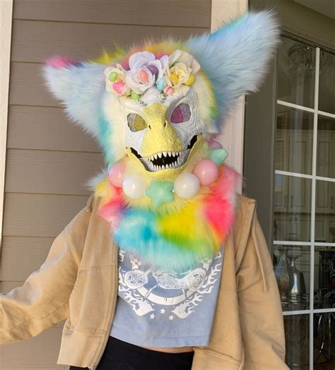 🍬 | Pastel Dino Mask | Dino mask paint ideas, Dragon puppet, Fursuit furry