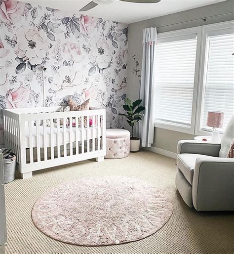 Pink and Gray Floral Wallpaper in 2020 | Baby girl nursery pink ...