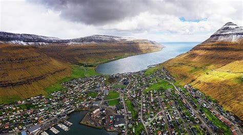 Aerial panorama of the city of Klaksvik on Faroe Islands, Denmark ...