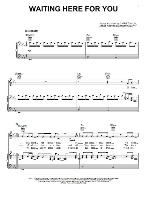 Waiting Here For You by Passion Sheet Music for Piano, Vocal & Guitar Chords (Right-Hand Melody ...