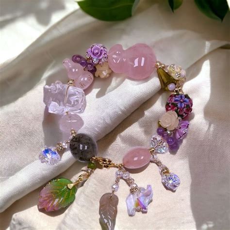 Money Bag Rose Quartz Feng Shui All In 1 Charm Bracelet | Dragon ...