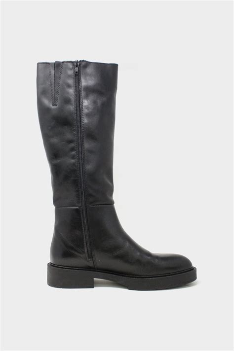 Aspiga Ladies Sustainable Black Leather Knee High Flat Boots